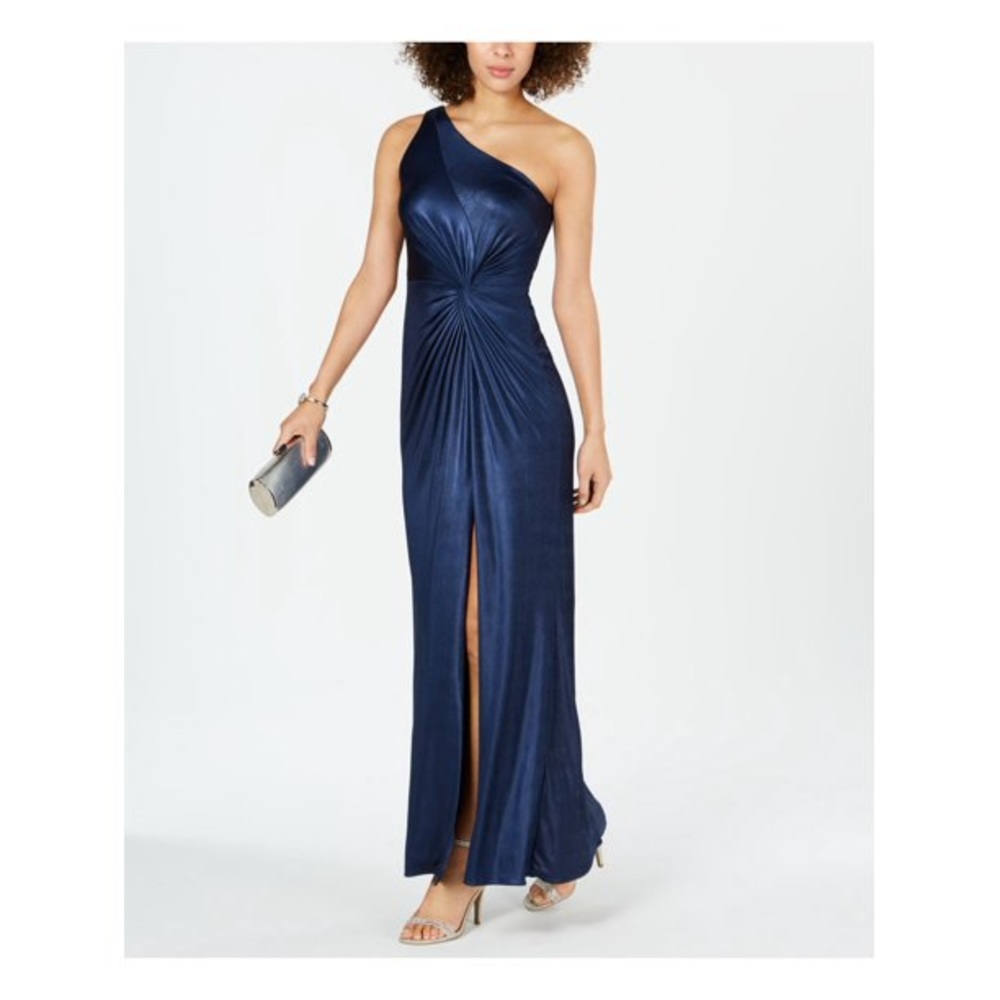 Adriana papell foil jersey long dress light navy NWT size 6